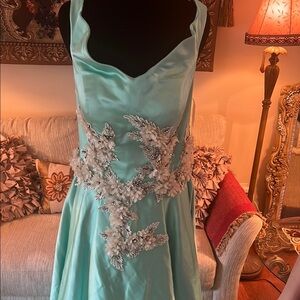 Elegant Aqua Evening Gown